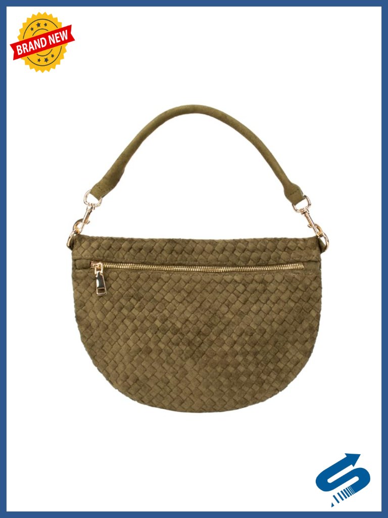 Woven Vegan Suede Crossbody Bag With Adjustable Strap